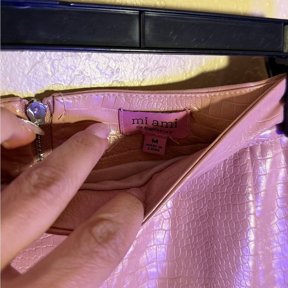 Miami Faux Croc Leather Pink Mini Skirt - Picture 3 of 5